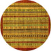 Round Machine Washable Southwestern Yellow Country Rug, wshabs551yw