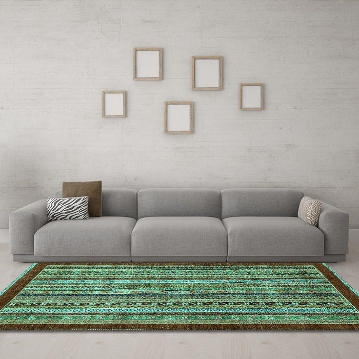 Machine Washable Southwestern Turquoise Country Area Rugs in a Living Room,, wshabs551turq