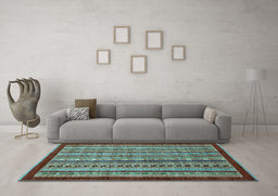 Machine Washable Southwestern Light Blue Country Rug in a Living Room, wshabs551lblu