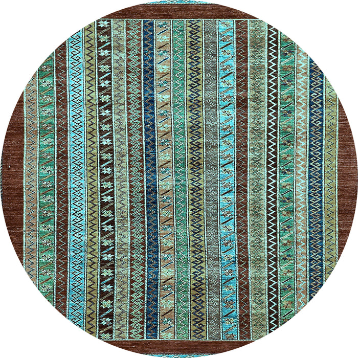 Round Machine Washable Southwestern Light Blue Country Rug, wshabs551lblu