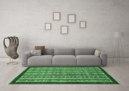 Machine Washable Southwestern Emerald Green Country Area Rugs in a Living Room,, wshabs551emgrn