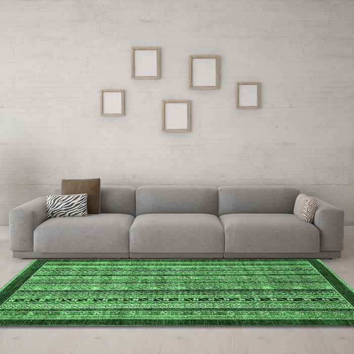 Machine Washable Southwestern Emerald Green Country Area Rugs in a Living Room,, wshabs551emgrn