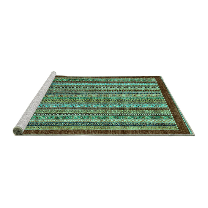 Sideview of Machine Washable Southwestern Turquoise Country Area Rugs, wshabs551turq
