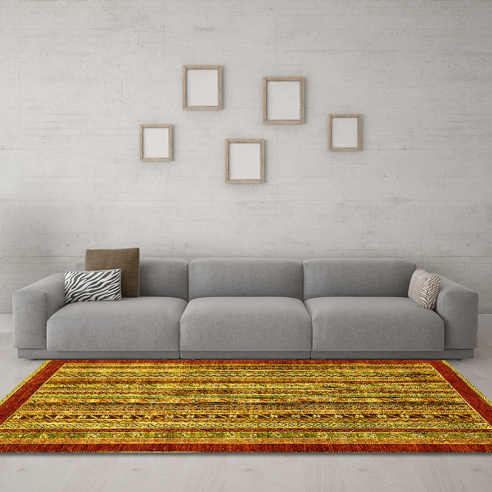Machine Washable Southwestern Yellow Country Rug in a Living Room, wshabs551yw