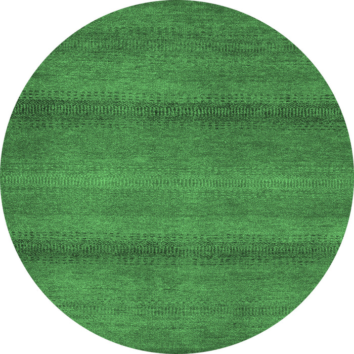 Round Machine Washable Abstract Emerald Green Modern Area Rugs, wshabs5523emgrn