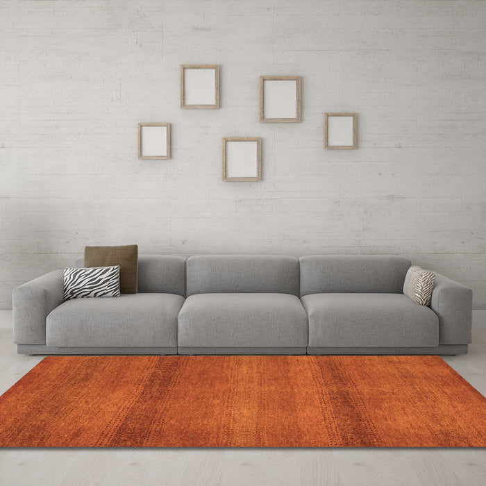 Machine Washable Abstract Orange Modern Area Rugs in a Living Room, wshabs5523org