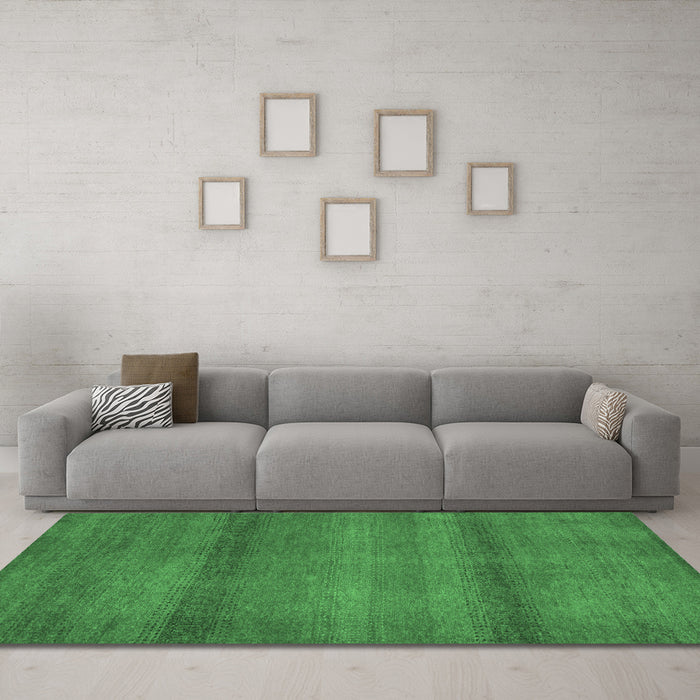 Machine Washable Abstract Emerald Green Modern Area Rugs in a Living Room,, wshabs5523emgrn