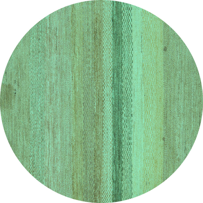 Round Machine Washable Abstract Turquoise Modern Area Rugs, wshabs5524turq