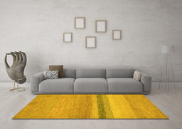 Machine Washable Abstract Yellow Modern Rug in a Living Room, wshabs5524yw