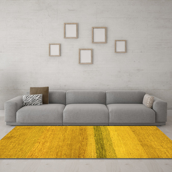 Machine Washable Abstract Yellow Modern Rug in a Living Room, wshabs5524yw