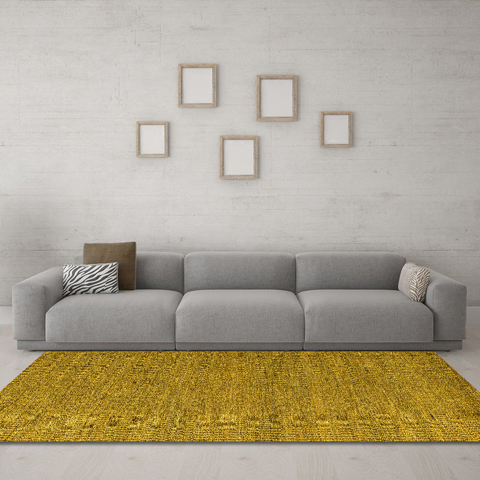 Machine Washable Abstract Yellow Modern Rug in a Living Room, wshabs5528yw