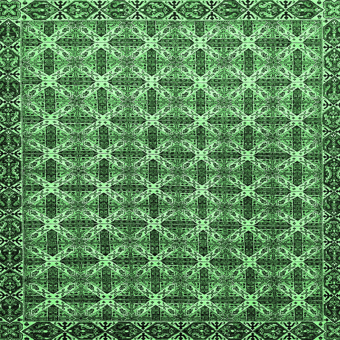 Square Machine Washable Abstract Emerald Green Modern Area Rugs, wshabs552emgrn