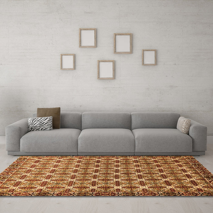 Machine Washable Abstract Orange Modern Area Rugs in a Living Room, wshabs552org