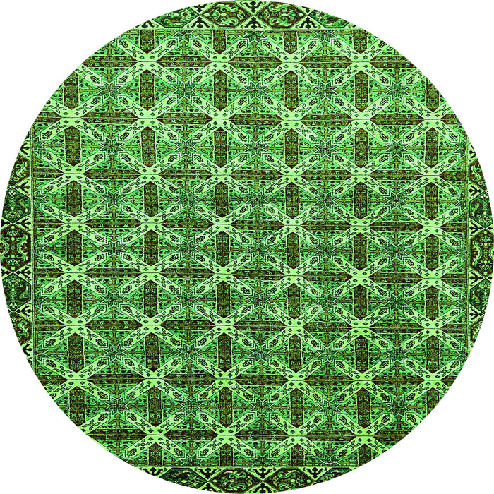 Round Machine Washable Abstract Green Modern Area Rugs, wshabs552grn