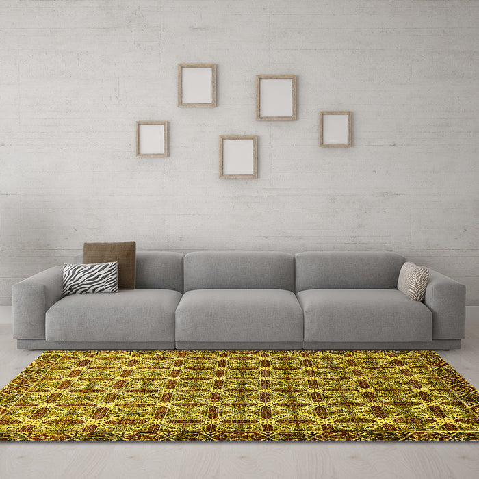 Machine Washable Abstract Yellow Modern Rug in a Living Room, wshabs552yw