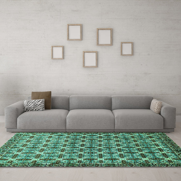 Machine Washable Abstract Turquoise Modern Area Rugs in a Living Room,, wshabs552turq