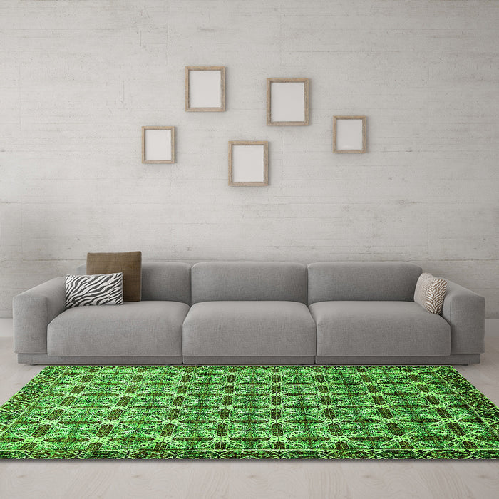 Machine Washable Abstract Green Modern Area Rugs in a Living Room,, wshabs552grn