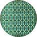 Round Abstract Turquoise Modern Rug, abs552turq