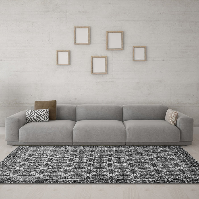 Machine Washable Abstract Gray Modern Rug in a Living Room,, wshabs552gry