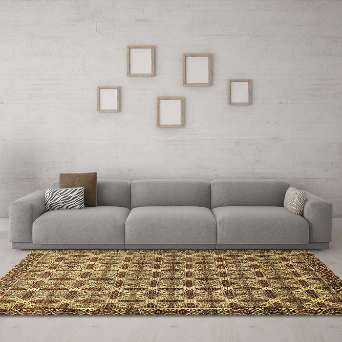 Machine Washable Abstract Brown Modern Rug in a Living Room,, wshabs552brn