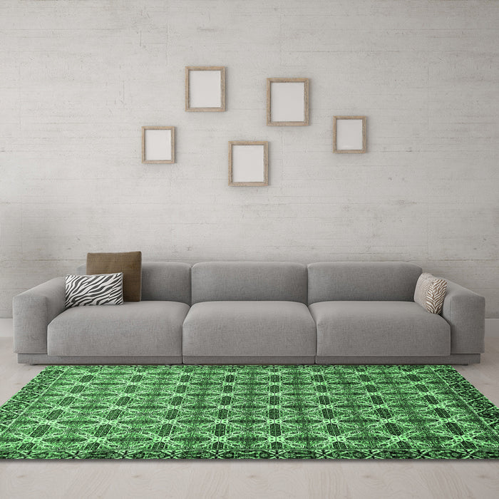 Machine Washable Abstract Emerald Green Modern Area Rugs in a Living Room,, wshabs552emgrn