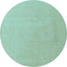 Round Machine Washable Solid Light Blue Modern Rug, wshabs5530lblu