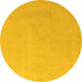 Round Machine Washable Solid Yellow Modern Rug, wshabs5530yw