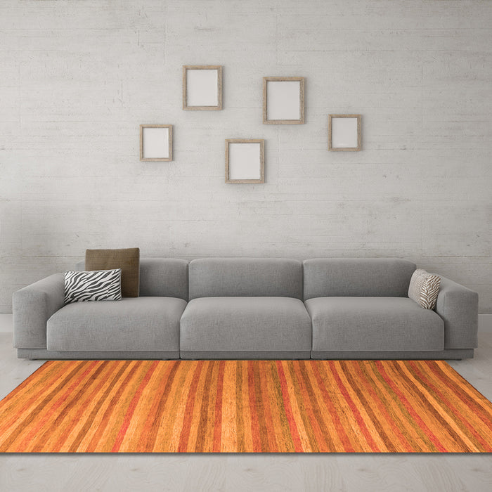 Machine Washable Abstract Orange Modern Area Rugs in a Living Room, wshabs5531org