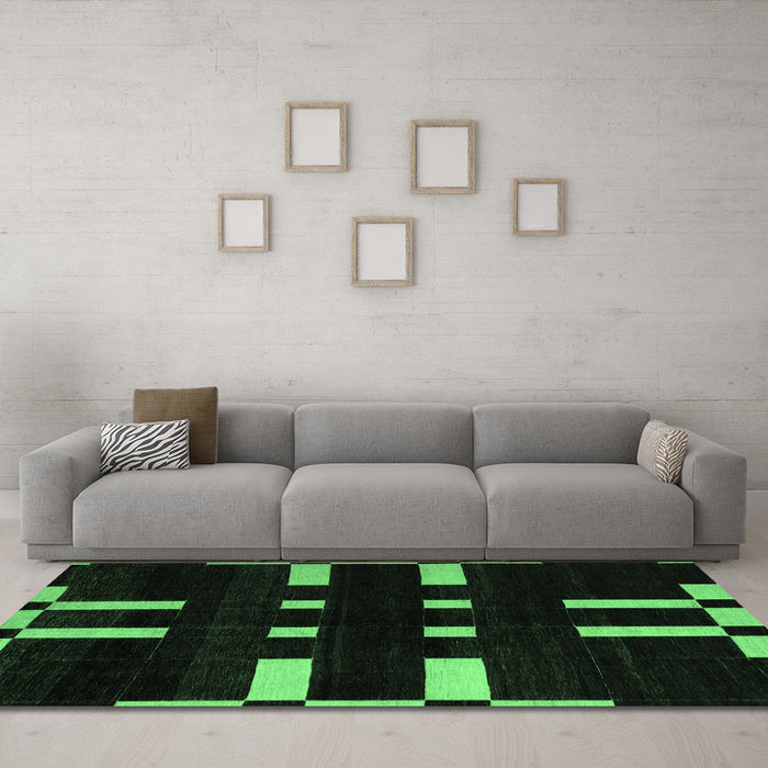 Machine Washable Abstract Emerald Green Modern Area Rugs in a Living Room,, wshabs5536emgrn