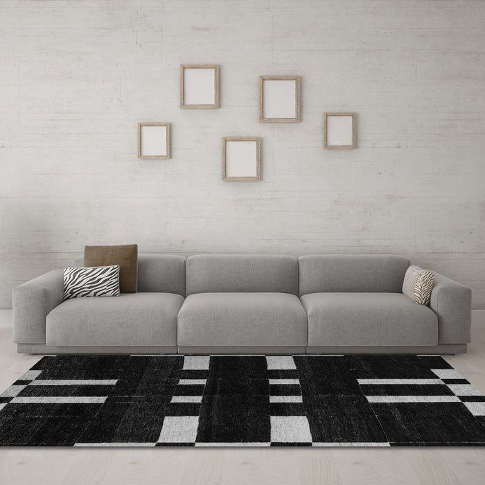 Machine Washable Abstract Gray Modern Rug in a Living Room,, wshabs5536gry