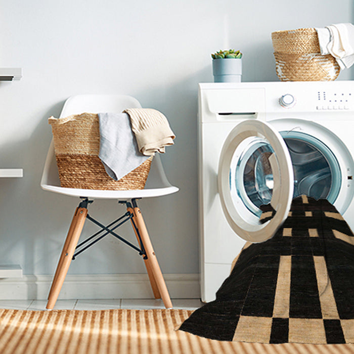 Machine Washable Abstract Antique Bronze Green Rug in a Washing Machine, wshabs5536