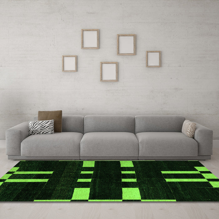 Machine Washable Abstract Green Modern Area Rugs in a Living Room,, wshabs5536grn