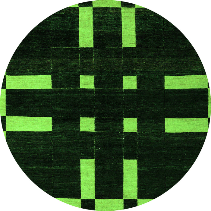 Round Machine Washable Abstract Green Modern Area Rugs, wshabs5536grn