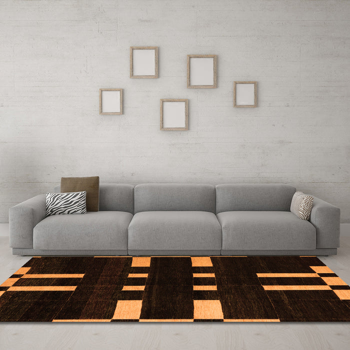 Machine Washable Abstract Orange Modern Area Rugs in a Living Room, wshabs5536org