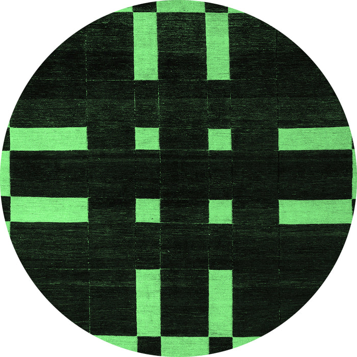 Round Machine Washable Abstract Emerald Green Modern Area Rugs, wshabs5536emgrn