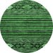 Round Machine Washable Abstract Emerald Green Modern Area Rugs, wshabs553emgrn