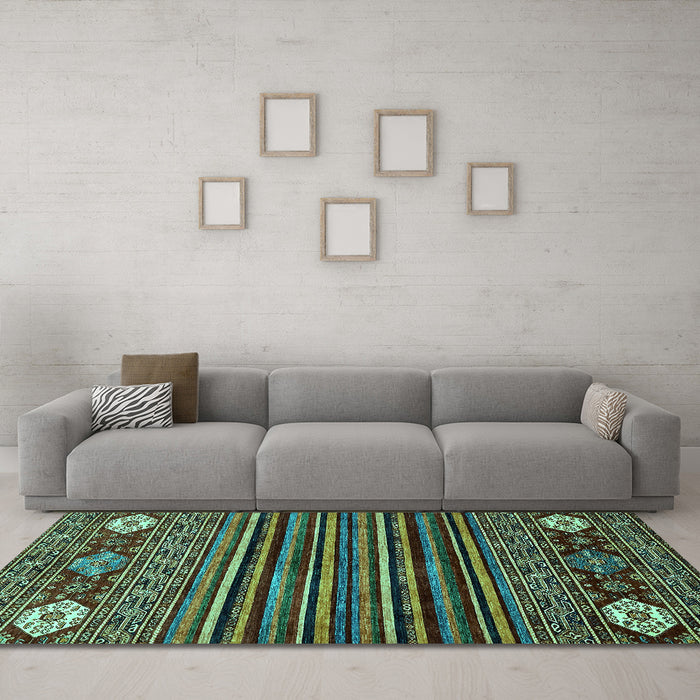 Machine Washable Abstract Turquoise Modern Area Rugs in a Living Room,, wshabs553turq