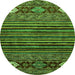 Round Machine Washable Abstract Green Modern Area Rugs, wshabs553grn