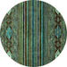 Round Machine Washable Abstract Turquoise Modern Area Rugs, wshabs553turq