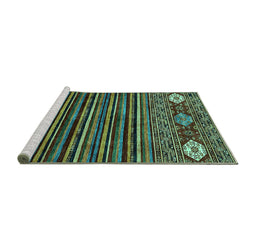 Sideview of Machine Washable Abstract Turquoise Modern Area Rugs, wshabs553turq