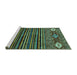 Sideview of Machine Washable Abstract Turquoise Modern Area Rugs, wshabs553turq