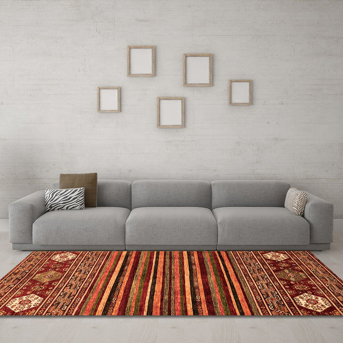 Machine Washable Abstract Orange Modern Area Rugs in a Living Room, wshabs553org