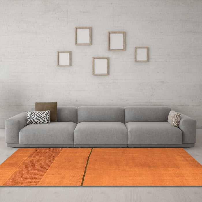 Machine Washable Abstract Orange Modern Area Rugs in a Living Room, wshabs5540org