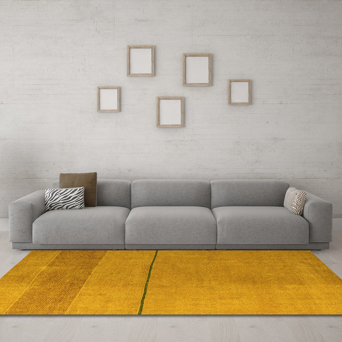 Machine Washable Abstract Yellow Modern Rug in a Living Room, wshabs5540yw