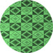 Round Machine Washable Abstract Emerald Green Modern Area Rugs, wshabs5544emgrn