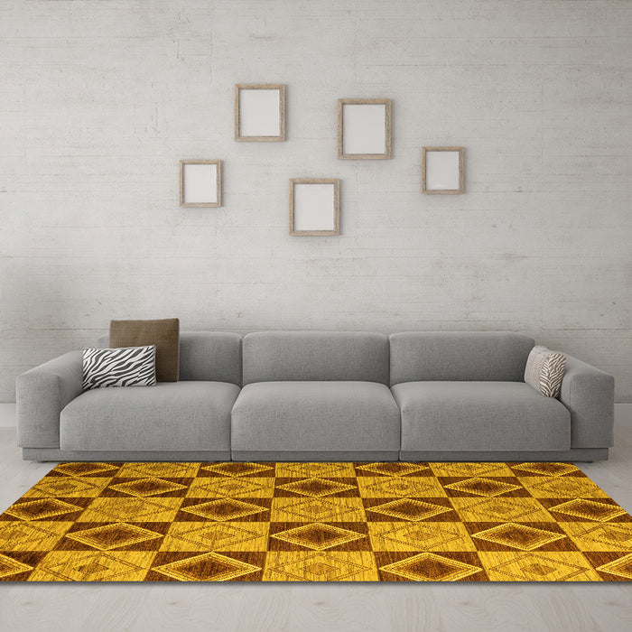 Machine Washable Abstract Yellow Modern Rug in a Living Room, wshabs5544yw