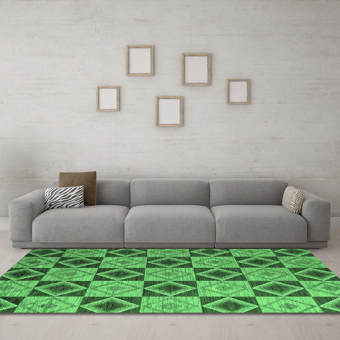 Machine Washable Abstract Emerald Green Modern Area Rugs in a Living Room,, wshabs5544emgrn