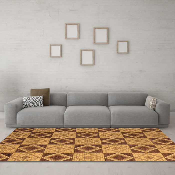Machine Washable Abstract Brown Modern Rug in a Living Room,, wshabs5544brn