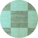 Round Machine Washable Checkered Light Blue Modern Rug, wshabs5547lblu
