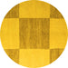 Round Checkered Yellow Modern Rug, abs5547yw